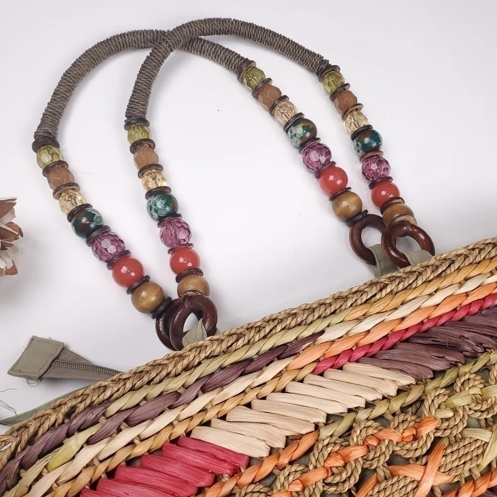 Miami Blue Multicolored Straw Beaded Hobo - Picture 4 of 13